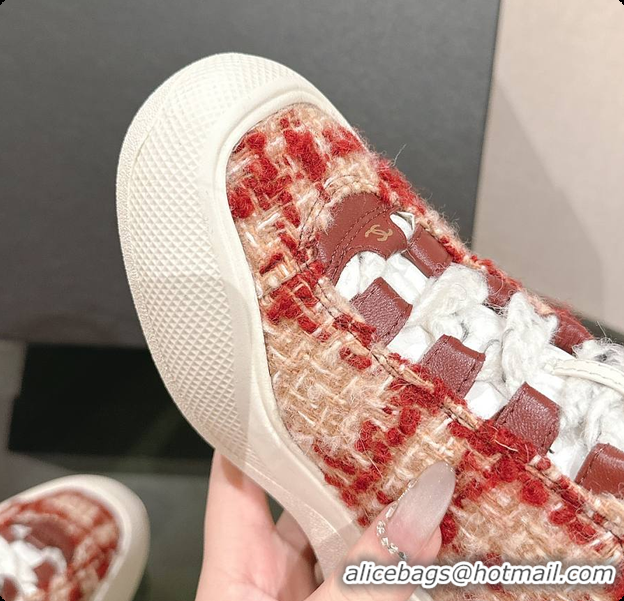 Good Quality Chanel Tweed Red Boots 6080613