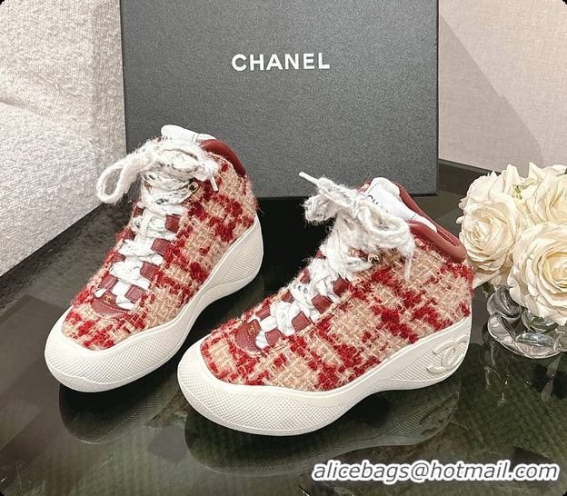 Good Quality Chanel Tweed Red Boots 6080613