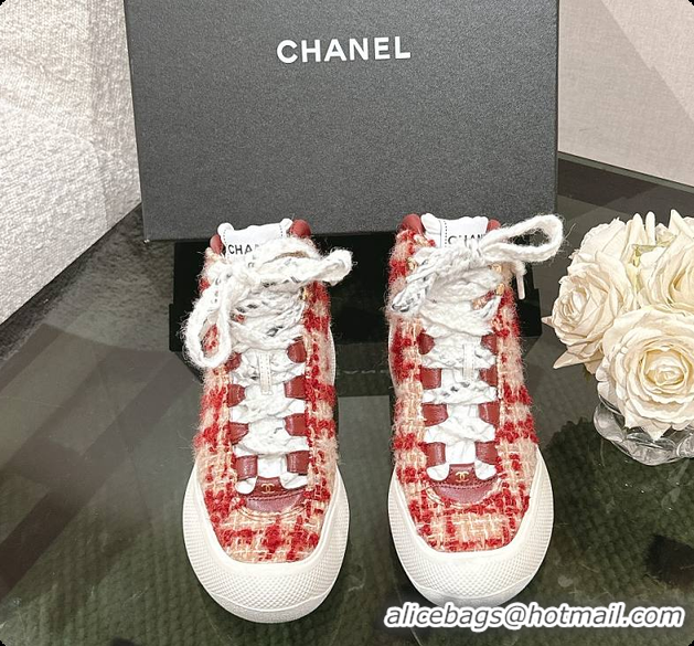 Good Quality Chanel Tweed Red Boots 6080613