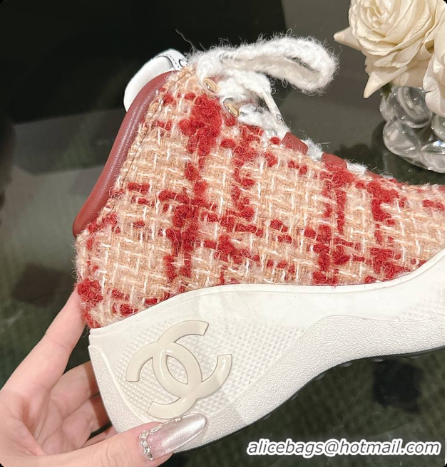 Good Quality Chanel Tweed Red Boots 6080613