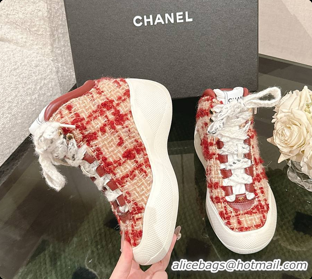 Good Quality Chanel Tweed Red Boots 6080613