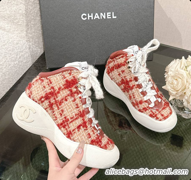 Good Quality Chanel Tweed Red Boots 6080613