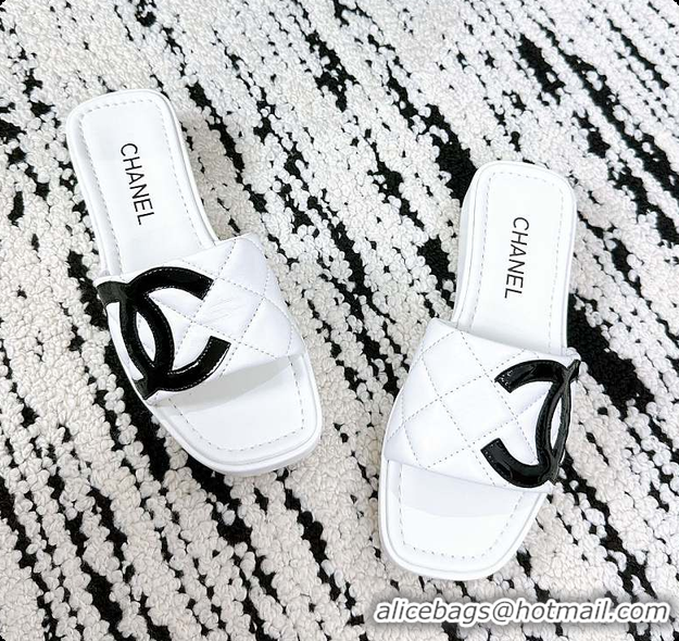 Good Quality Chanel White Flat Slides 60807011