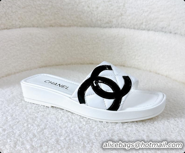 Good Quality Chanel White Flat Slides 60807011