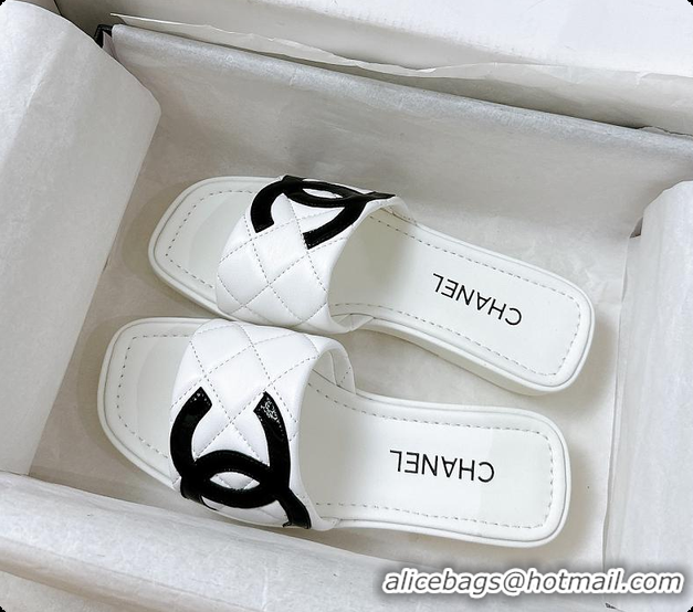 Good Quality Chanel White Flat Slides 60807011