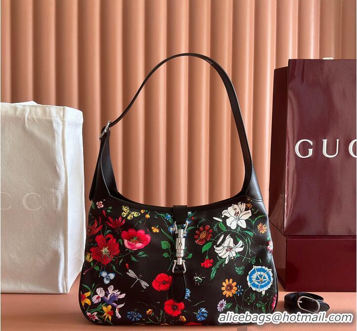 New Design Gucci Jackie 1961 medium shoulder bag black and multicolor nylon 753965
