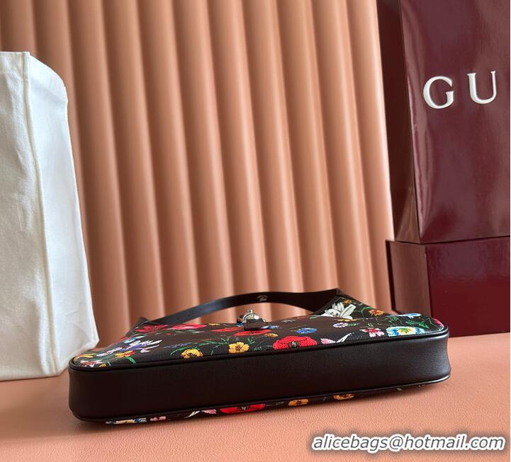 New Design Gucci Jackie 1961 medium shoulder bag black and multicolor nylon 753965
