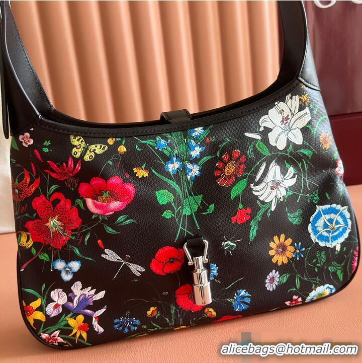 New Design Gucci Jackie 1961 medium shoulder bag black and multicolor nylon 753965