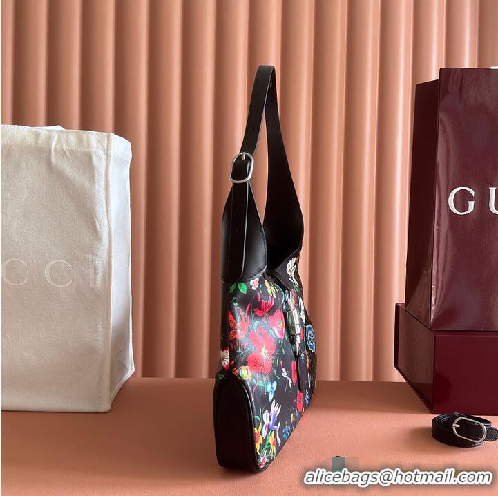 New Design Gucci Jackie 1961 medium shoulder bag black and multicolor nylon 753965