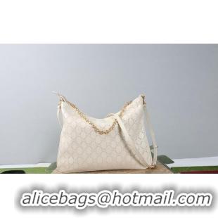 Promotional Gucci Lady Lunetta Chain medium shoulder bag white GG leather 753967