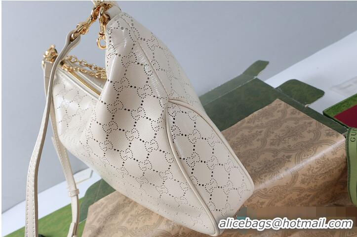 Promotional Gucci Lady Lunetta Chain medium shoulder bag white GG leather 753967