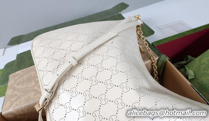 Promotional Gucci Lady Lunetta Chain medium shoulder bag white GG leather 753967