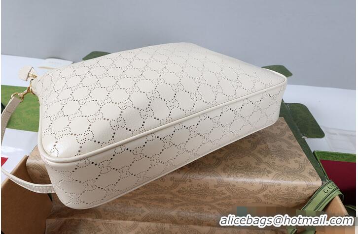 Promotional Gucci Lady Lunetta Chain medium shoulder bag white GG leather 753967