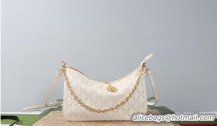 Promotional Gucci Lady Lunetta Chain medium shoulder bag white GG leather 753967