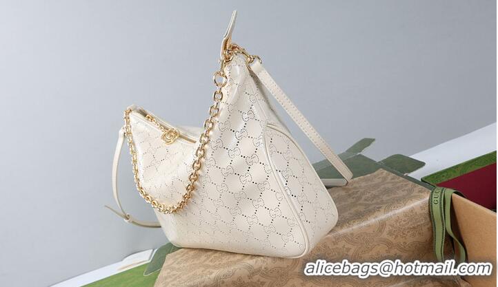 Promotional Gucci Lady Lunetta Chain medium shoulder bag white GG leather 753967