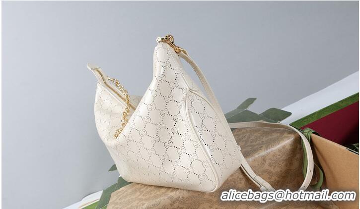 Promotional Gucci Lady Lunetta Chain medium shoulder bag white GG leather 753967