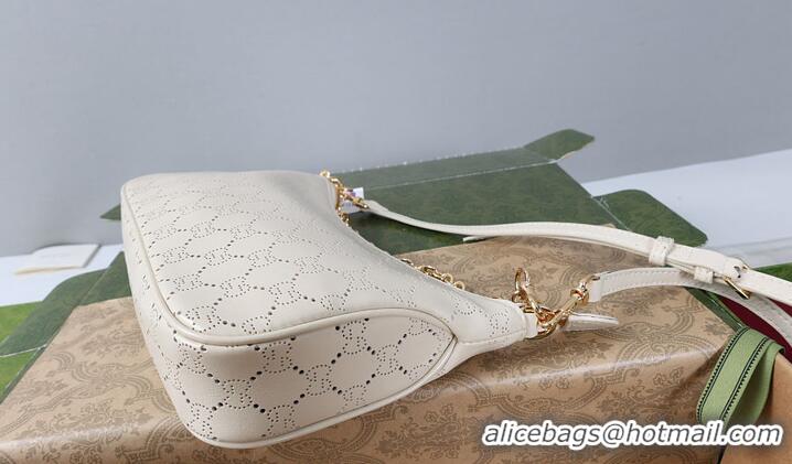 Shop Cheap Gucci Lady Lunetta small shoulder bag with chain white GG leather 753968