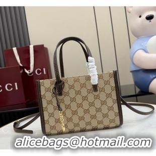 New Fashion Gucci Small tote bag with Double G charm Sand and dark brown GG canvas 753969