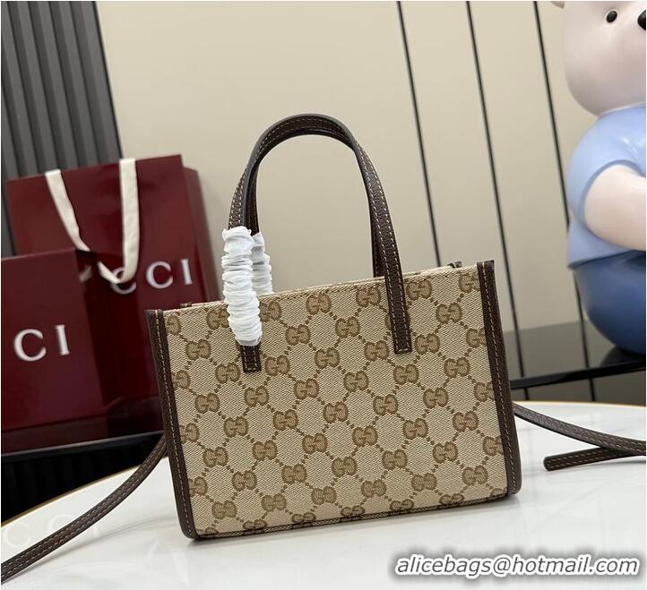 New Fashion Gucci Small tote bag with Double G charm Sand and dark brown GG canvas 753969