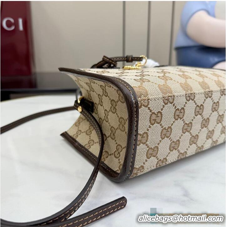 New Fashion Gucci Small tote bag with Double G charm Sand and dark brown GG canvas 753969