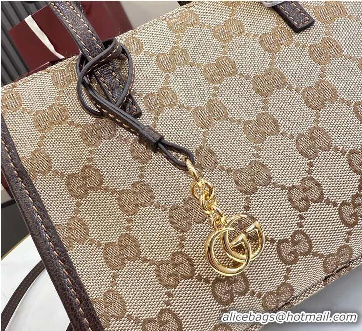 New Fashion Gucci Small tote bag with Double G charm Sand and dark brown GG canvas 753969