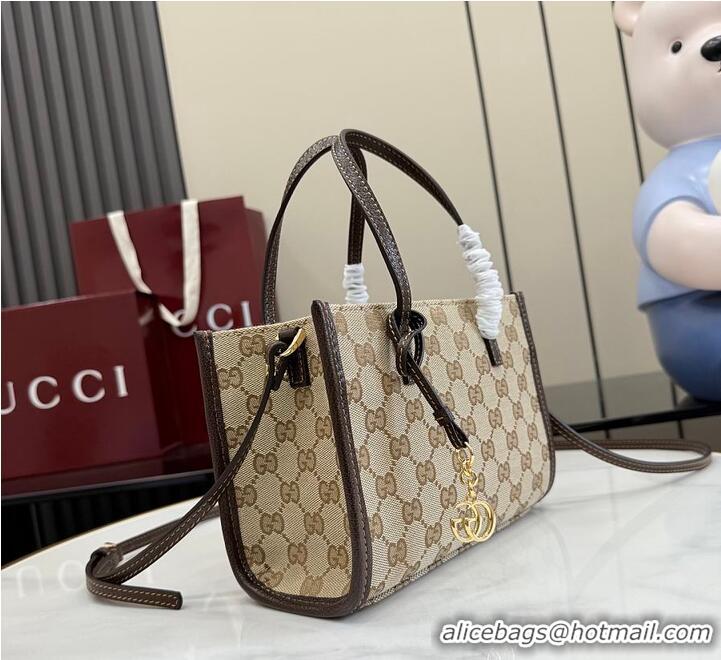 New Fashion Gucci Small tote bag with Double G charm Sand and dark brown GG canvas 753969