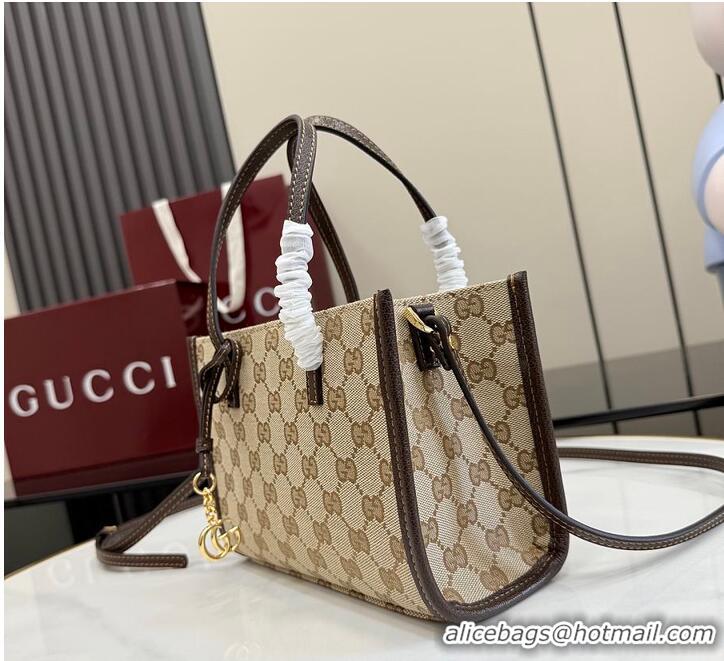 New Fashion Gucci Small tote bag with Double G charm Sand and dark brown GG canvas 753969