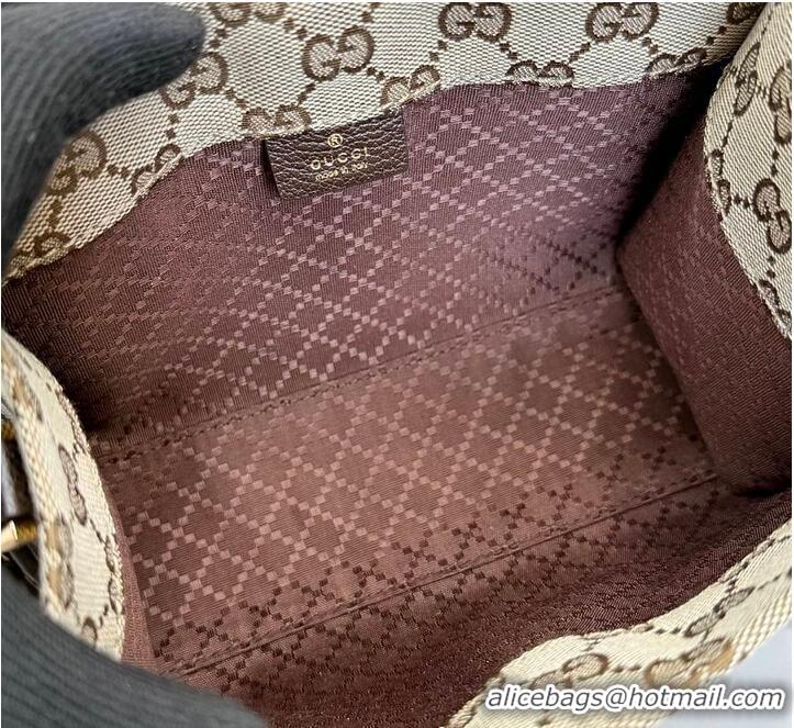 New Fashion Gucci Small tote bag with Double G charm Sand and dark brown GG canvas 753969