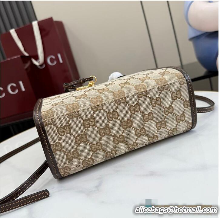 New Fashion Gucci Small tote bag with Double G charm Sand and dark brown GG canvas 753969