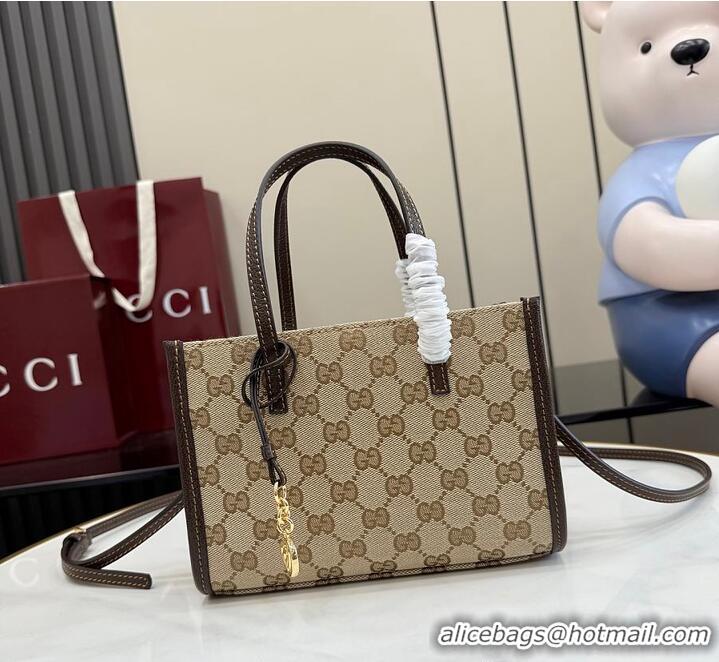New Fashion Gucci Small tote bag with Double G charm Sand and dark brown GG canvas 753969