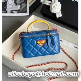 Pretty Style Chanel LONG VANITY WITH CHAIN Lambskin With Enamel & Gold-Tone Metal AS8462 Blue/Yellow/Red