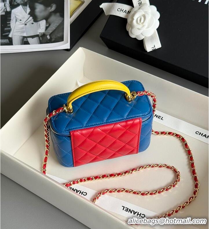 Pretty Style Chanel LONG VANITY WITH CHAIN Lambskin With Enamel & Gold-Tone Metal AS8462 Blue/Yellow/Red