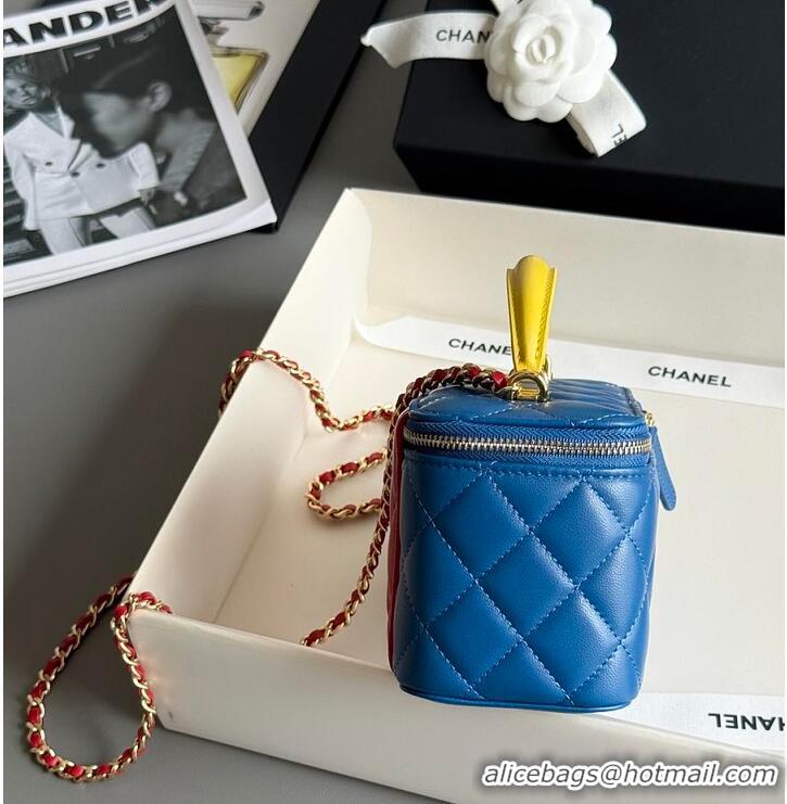 Pretty Style Chanel LONG VANITY WITH CHAIN Lambskin With Enamel & Gold-Tone Metal AS8462 Blue/Yellow/Red