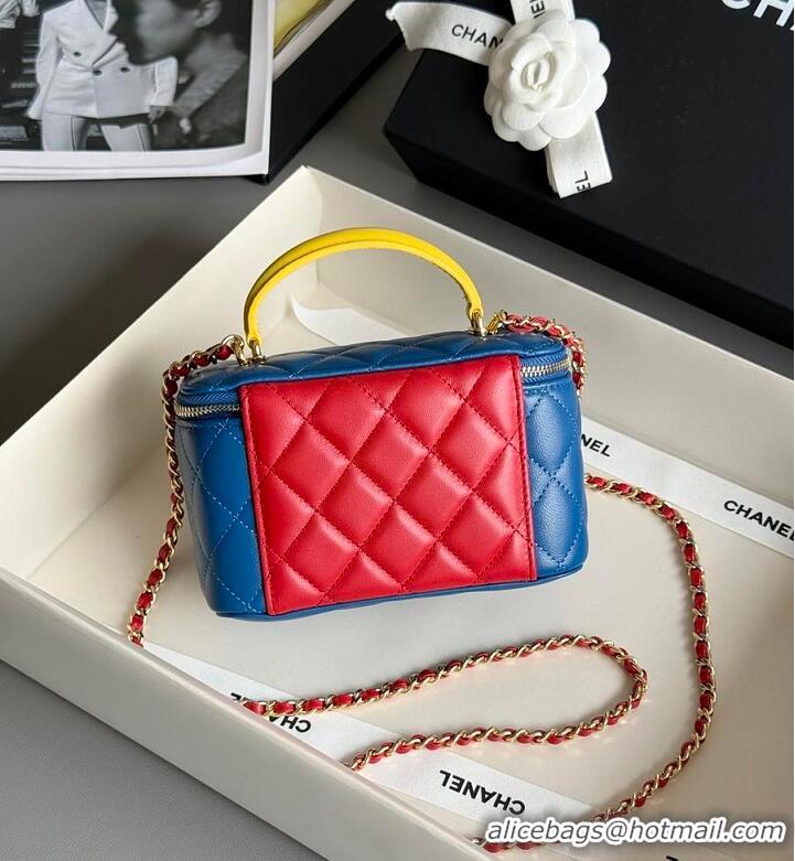 Pretty Style Chanel LONG VANITY WITH CHAIN Lambskin With Enamel & Gold-Tone Metal AS8462 Blue/Yellow/Red