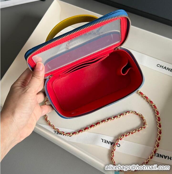 Pretty Style Chanel LONG VANITY WITH CHAIN Lambskin With Enamel & Gold-Tone Metal AS8462 Blue/Yellow/Red