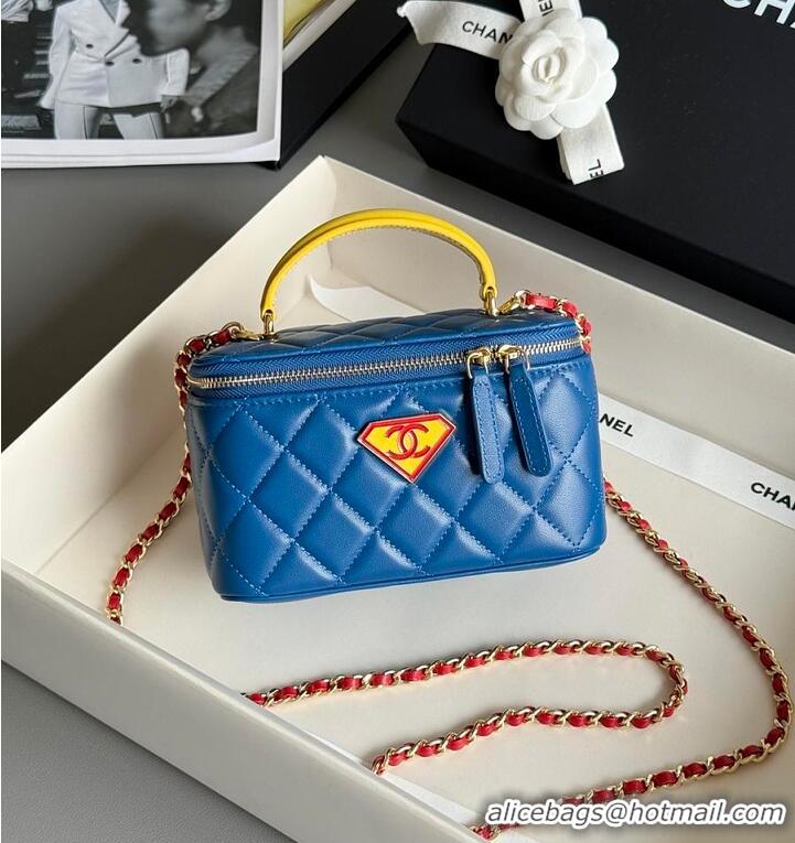 Pretty Style Chanel LONG VANITY WITH CHAIN Lambskin With Enamel & Gold-Tone Metal AS8462 Blue/Yellow/Red