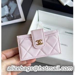 New Cheap Chanel Classic Flap Card Holder in Grained Calfskin & Gold-Tone Metal AS8463 Light Pink