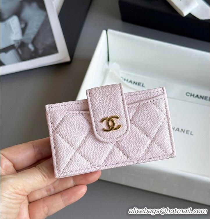 New Cheap Chanel Classic Flap Card Holder in Grained Calfskin & Gold-Tone Metal AS8463 Light Pink
