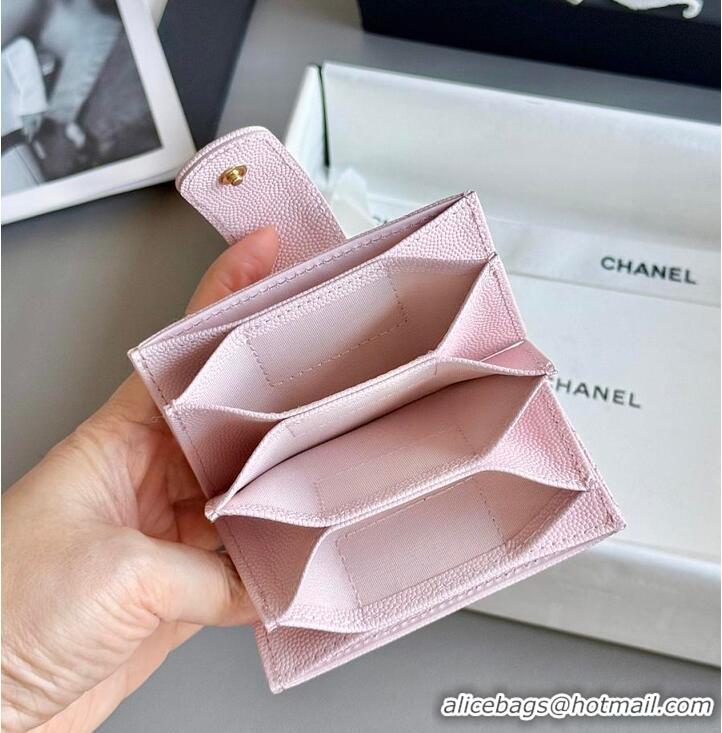 New Cheap Chanel Classic Flap Card Holder in Grained Calfskin & Gold-Tone Metal AS8463 Light Pink