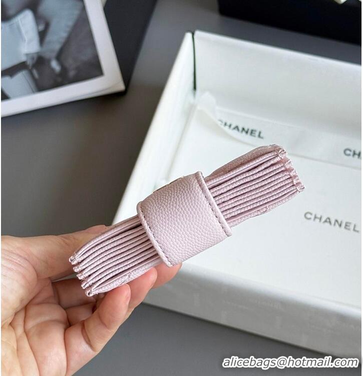 New Cheap Chanel Classic Flap Card Holder in Grained Calfskin & Gold-Tone Metal AS8463 Light Pink