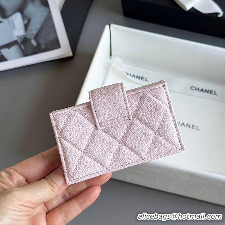 New Cheap Chanel Classic Flap Card Holder in Grained Calfskin & Gold-Tone Metal AS8463 Light Pink