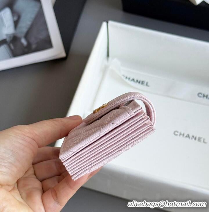 New Cheap Chanel Classic Flap Card Holder in Grained Calfskin & Gold-Tone Metal AS8463 Light Pink