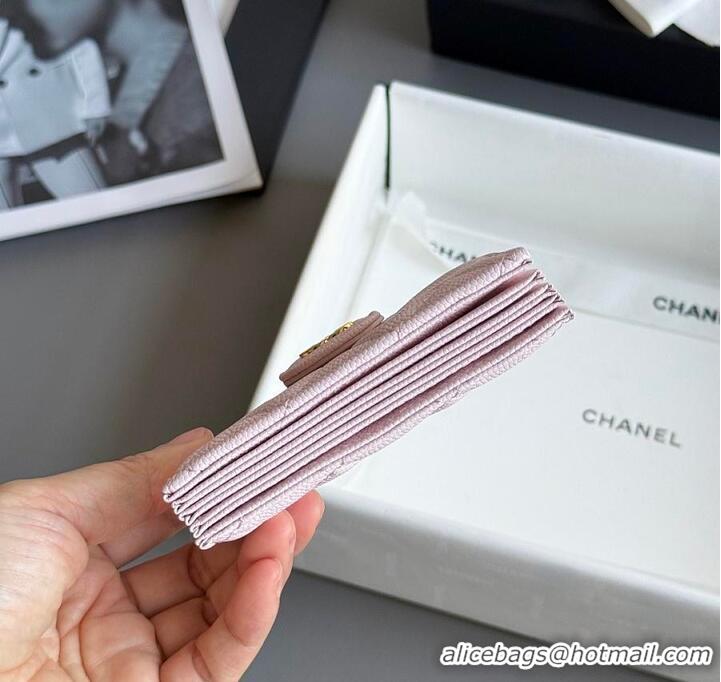 New Cheap Chanel Classic Flap Card Holder in Grained Calfskin & Gold-Tone Metal AS8463 Light Pink