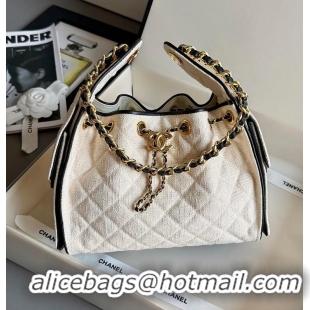 Hot Style Discount Chanel 25 Small Handbag Canvas/Calfskin & Gold-Tone Metal AS5634 Ecru/Black
