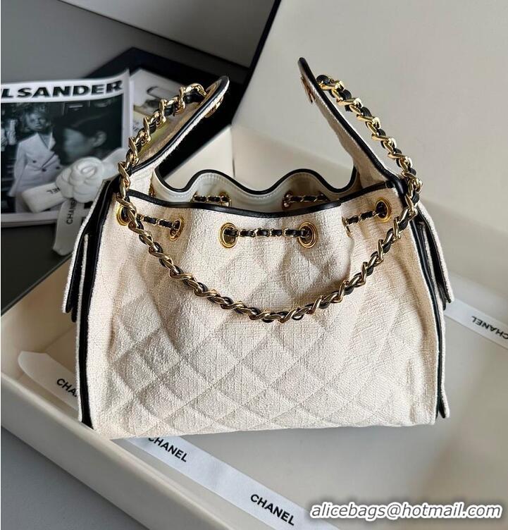 Hot Style Discount Chanel 25 Small Handbag Canvas/Calfskin & Gold-Tone Metal AS5634 Ecru/Black