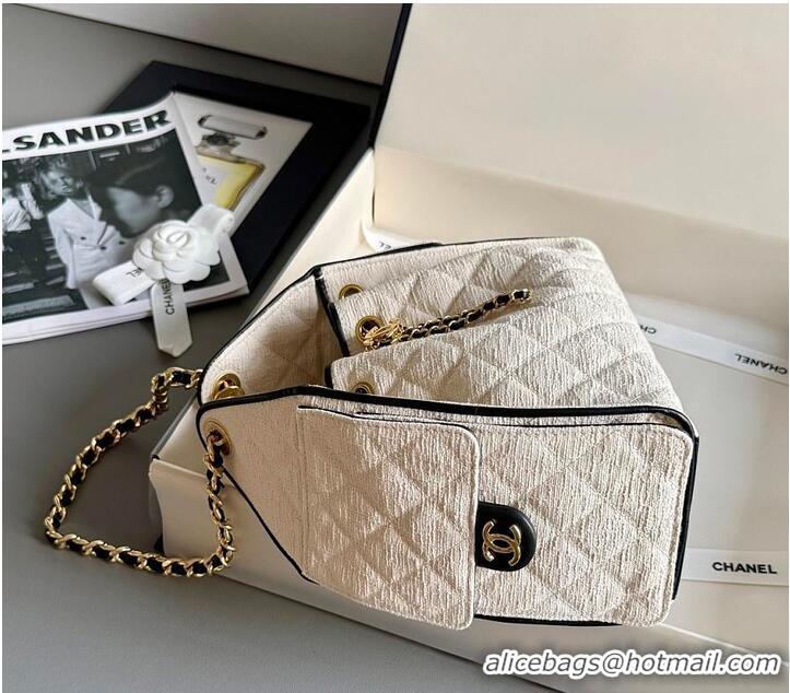 Hot Style Discount Chanel 25 Small Handbag Canvas/Calfskin & Gold-Tone Metal AS5634 Ecru/Black