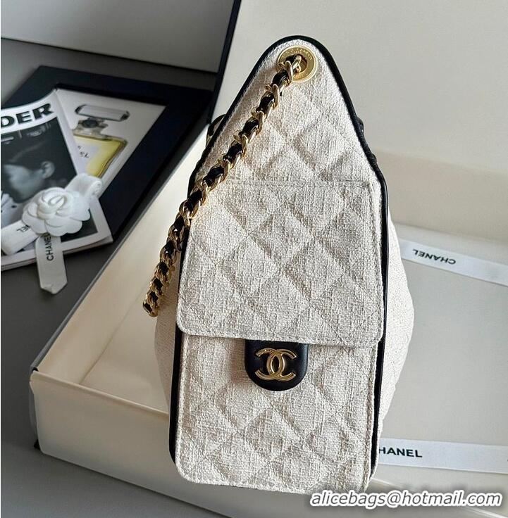 Hot Style Discount Chanel 25 Small Handbag Canvas/Calfskin & Gold-Tone Metal AS5634 Ecru/Black