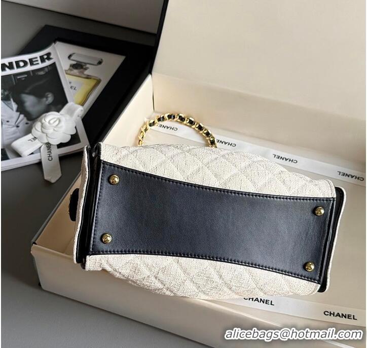 Hot Style Discount Chanel 25 Small Handbag Canvas/Calfskin & Gold-Tone Metal AS5634 Ecru/Black