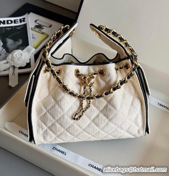 Hot Style Discount Chanel 25 Small Handbag Canvas/Calfskin & Gold-Tone Metal AS5634 Ecru/Black