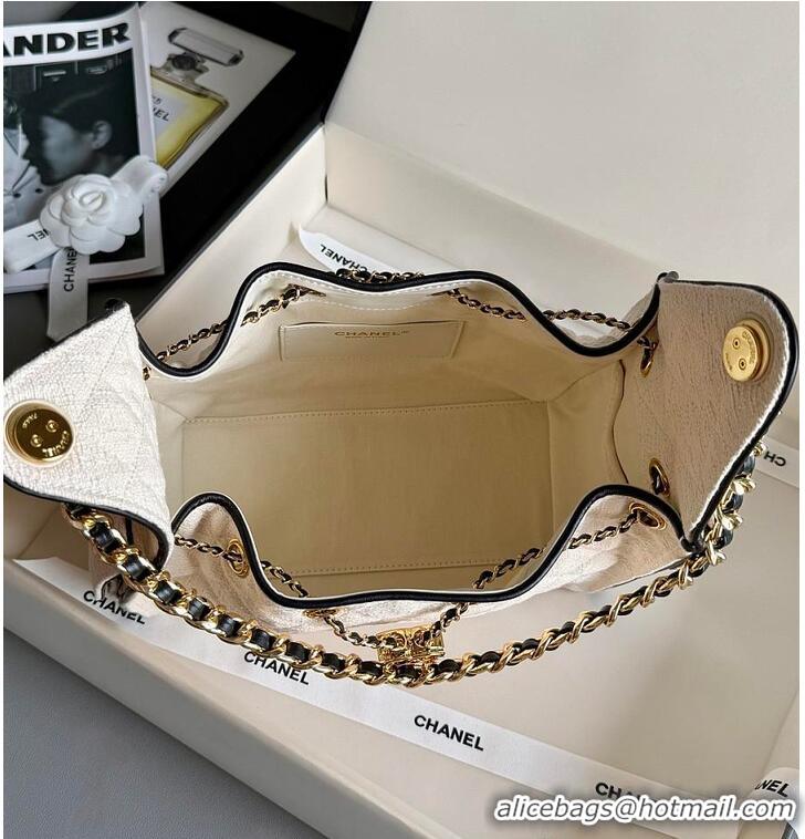 Hot Style Discount Chanel 25 Small Handbag Canvas/Calfskin & Gold-Tone Metal AS5634 Ecru/Black